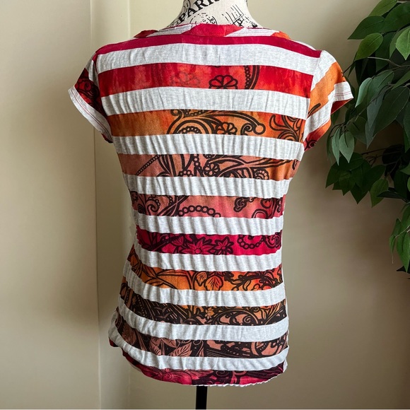 Mandee Striped Short Sleeve Printed T-Shirt Orange Sz M - Picture 9 of 16